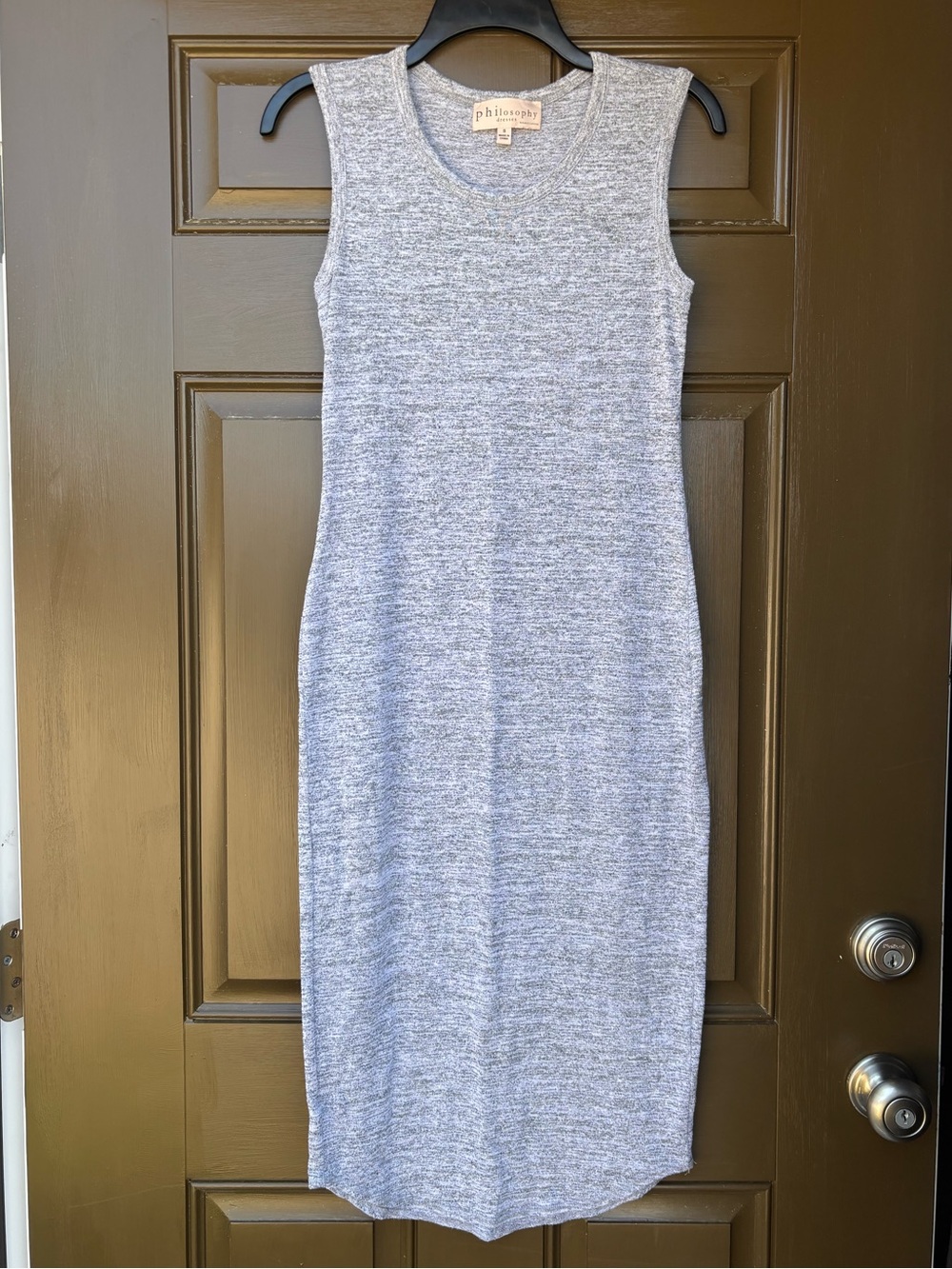 Philosophy Sleeveless Heather Gray Midi Bodycon Dress